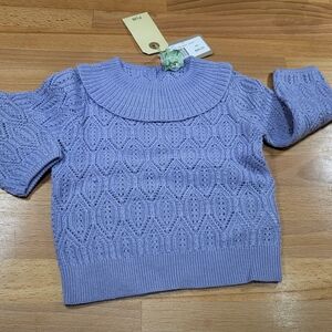 Nwt Baby Girls Size 6 Months FUB 100% Wool Lilac Pointelle Sweater